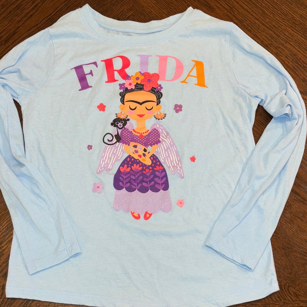 Girls Light Blue Frida Kahlo Long Sleeve Shirt XL (14/16)